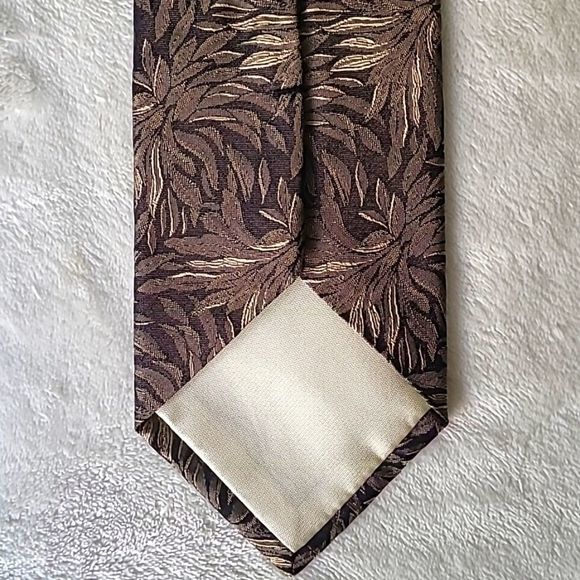 Vintage Givenchy Monsieur Designer Luxury 100% Silk Tie Abstract Palm Brown - Picture 6 of 11